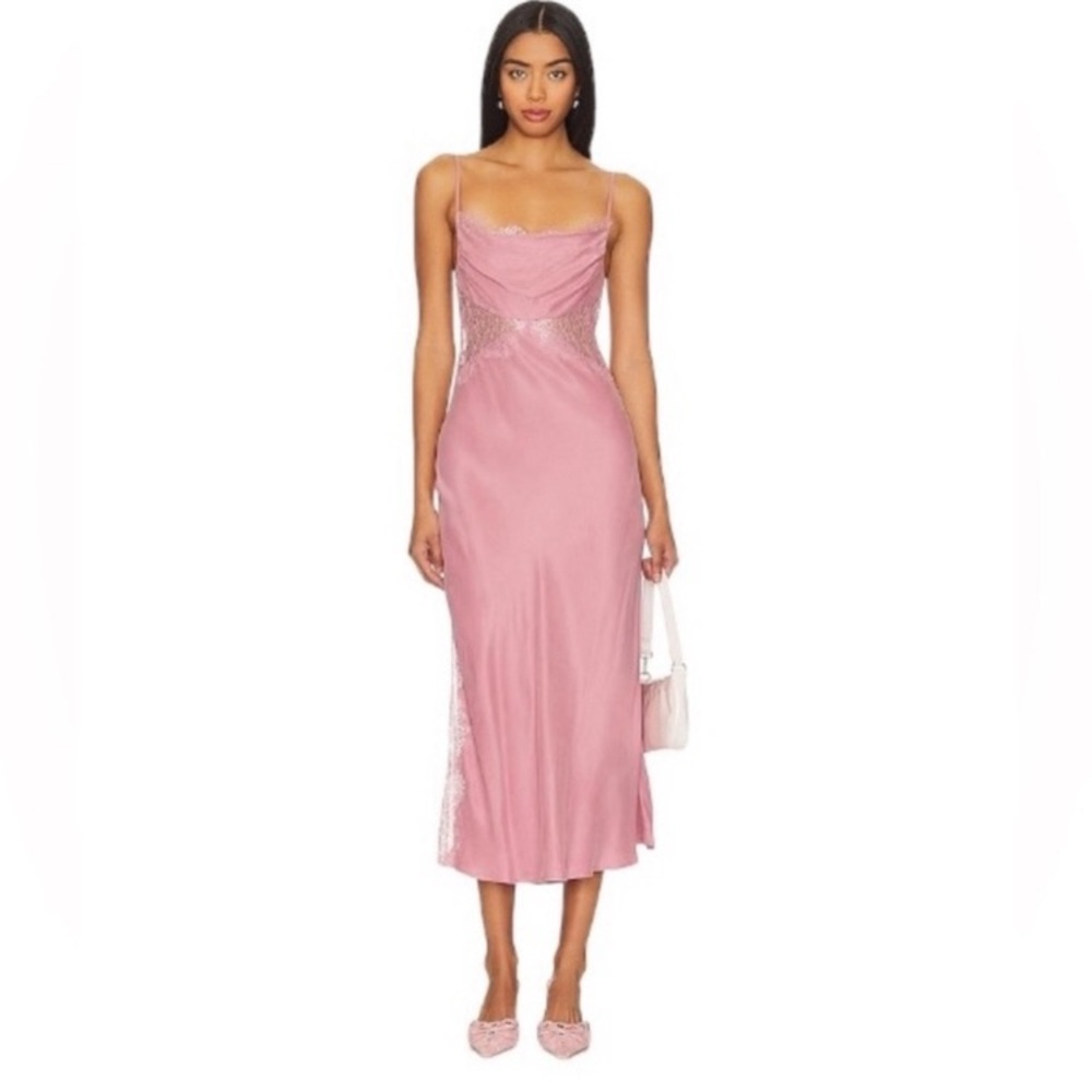 For Love and Lemons Ruby Midi Dress NWT Mauve Size Medium Cottage Core